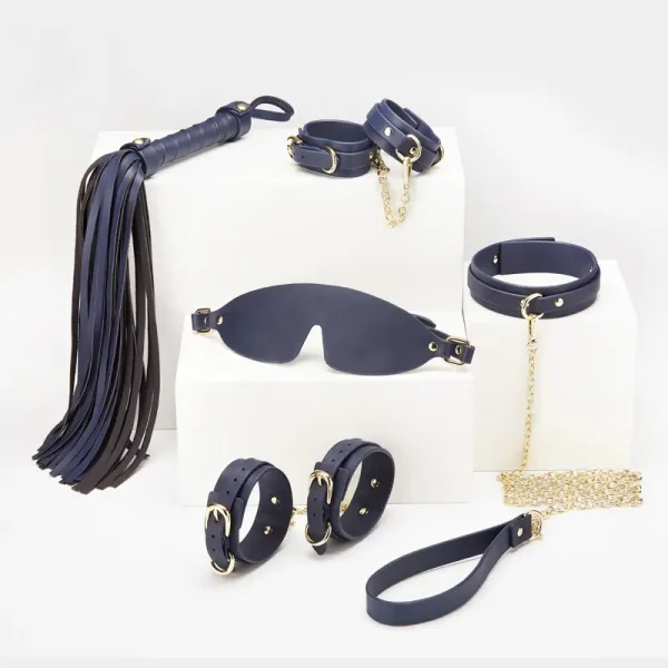 BDSM Eye Mask – Wine red& Navy blue bondage kit (ZW-077) - Image 2