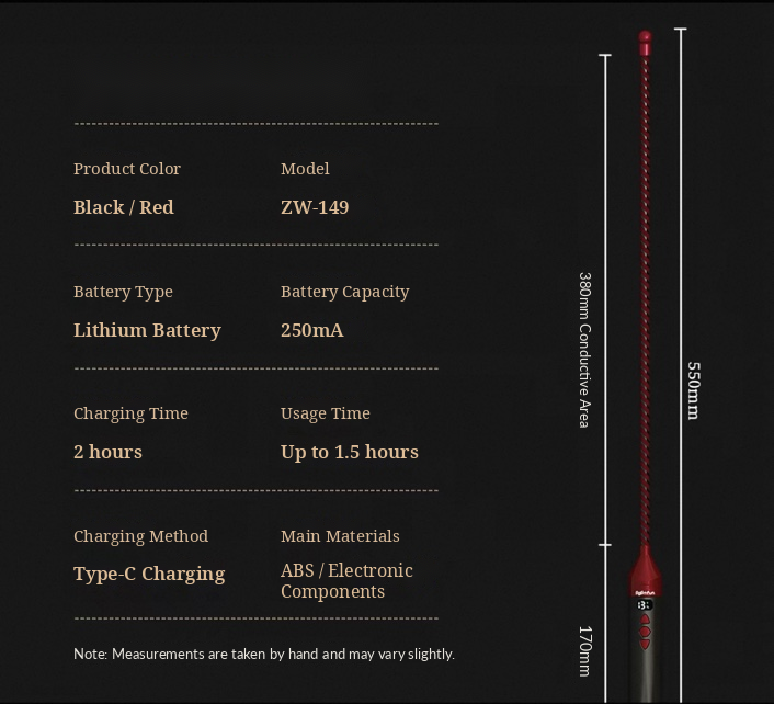 ZW-149 electric spanking stick specifications and size diagram